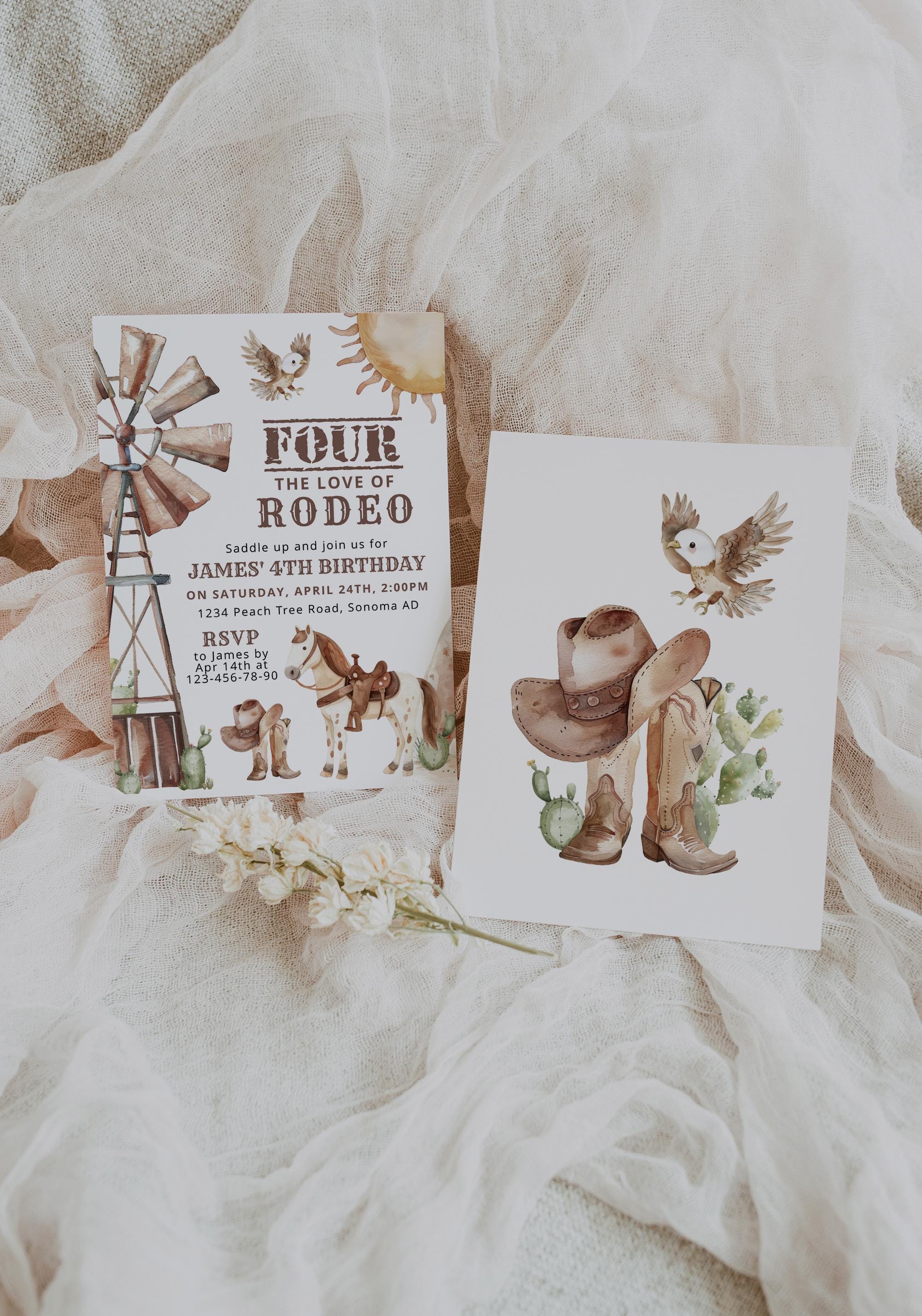 Four the Love of Rodeo Birthday Invite Printable, Cowboy Wildest 4th ...
