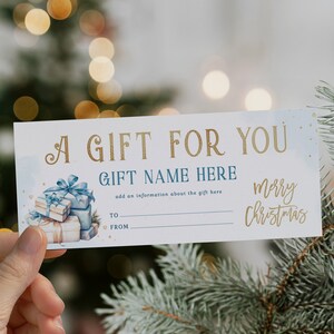 Editable merry christmas gift certificate template, holiday gift voucher template, printable gift certificate christmas card, Xmas gift card