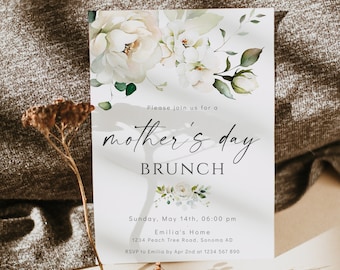 Spring flowers mother's day celebration invite, mother's day brunch invitation printable, mother's day party tea invitations lets do brunch