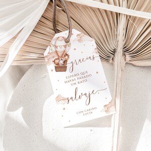 Gracias tags birthday party en espanol gift tag, birthday  thank you tags spanish, boho safari animals air balloon favor tag in spanish-C255