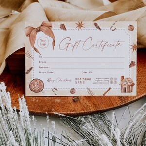 Winter small business Xmas card printable, merry christmas gift certificate deciration, holiday gift voucher, personalized voucher