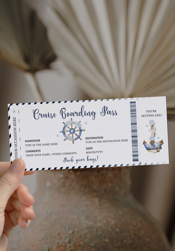 Cruise Ticket Template Boarding Pass Gift Voucher Surprise Trip Ticket