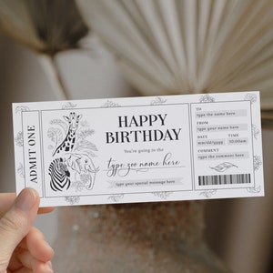 Happy birthday Zoo gift voucher template DIY, Zoo printable ticket, surprise trip to the Zoo, Zoo trip ticket voucher, Zoo Visit Safari trip