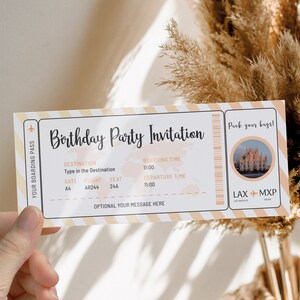 Editable boarding pass template, birthday surprise airplane ticket, weekend getaway voucher ticket coupon card, boarding pass surprise trip