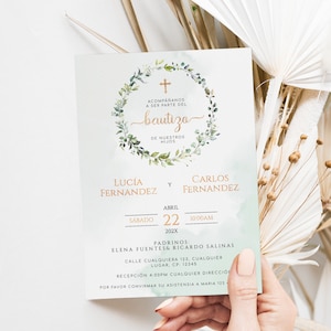 Eucalipto invitacion de bautizo, invitacion bautizo espanol, invitación bautizo niño, christening invite baptism invitation spanish - C29