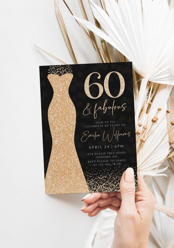 Woman 60th and Fabulous Birthday Party Invite Printable, Elegant Gold Dress  60th Birthday Invitation, Adult Woman 60th Birthday Invite -C473 - Etsy  Australia