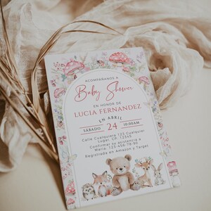 Woodland spanish baby shower invitation printable, girl forest animalsspanish baby shower invite, bosque invitacion para baby shower - C682