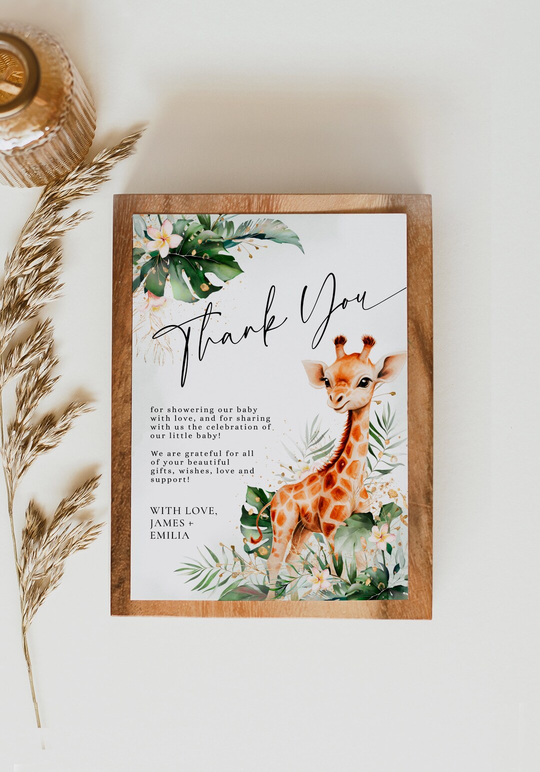 Safari Animals Thank You Note Printable, Giraffe Jungle Themed Thank