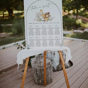 Animals baptism & first birthday seating chart printable, boho safari baptism and 1st bday seating chart, modern baptism seating chart - C39
