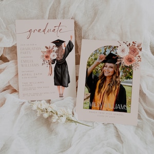 Girl Graduation Party Invitation, Modern Graduation Invitation With
