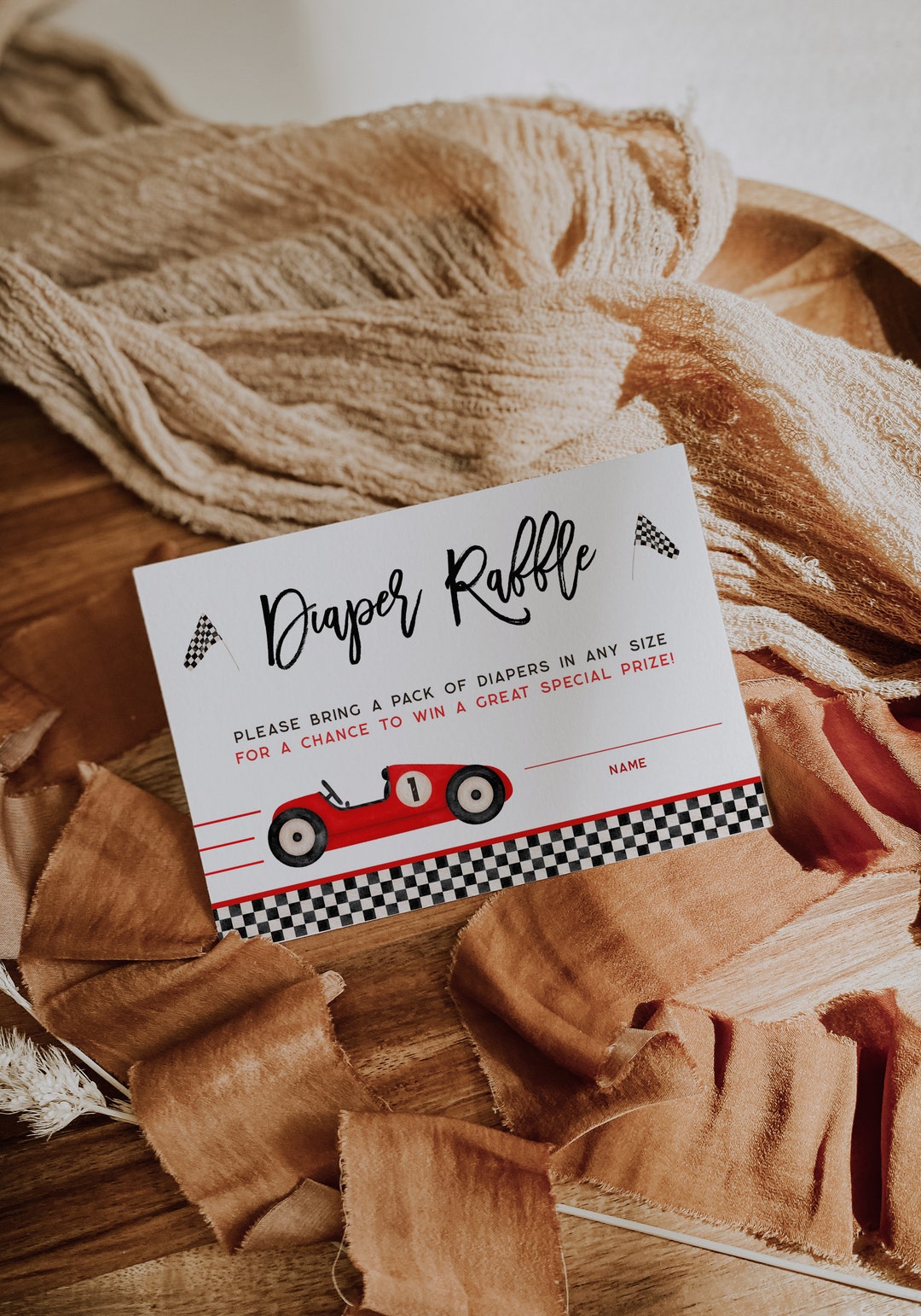 Printable Race Car Theme Boy Baby Shower Diaper Raffle Ticket, Racing ...