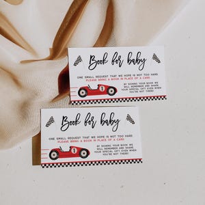 Red racing car baby shower book for baby card printable, race car book for baby shower card,, vintage red car baby shower book card - C301