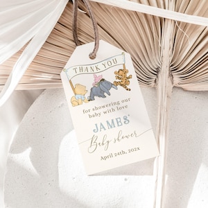 Vintage winnie the pooh baby shower thank you tag template, boy winnie pooh with friends baby shower favor tag, pooh baby shower tag -C567-b
