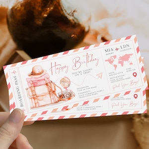 Weekend trip or excursion birthday gifts printable, birthday boarding pass gift ticket, surprise trip gift ticket weekend getaway birthday