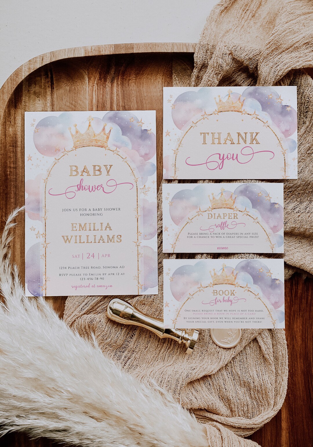Editable Princess Baby Shower Set Invitations, Royal Princess Baby ...
