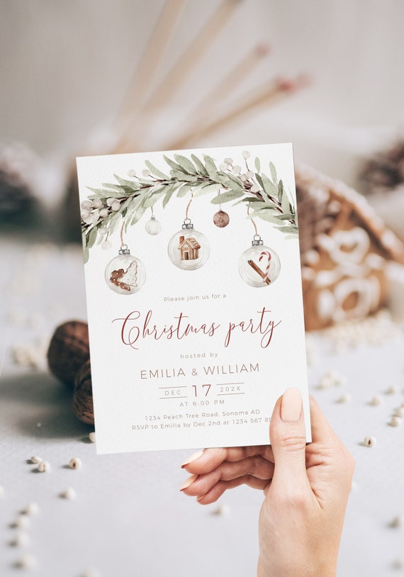 Cozy christmas party invitation template, printable holiday party