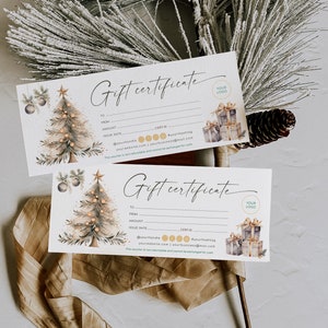 Editable merry christmas gift certificate template, printable mininalist gift certificate christmas gift card, small business Xmas gift card