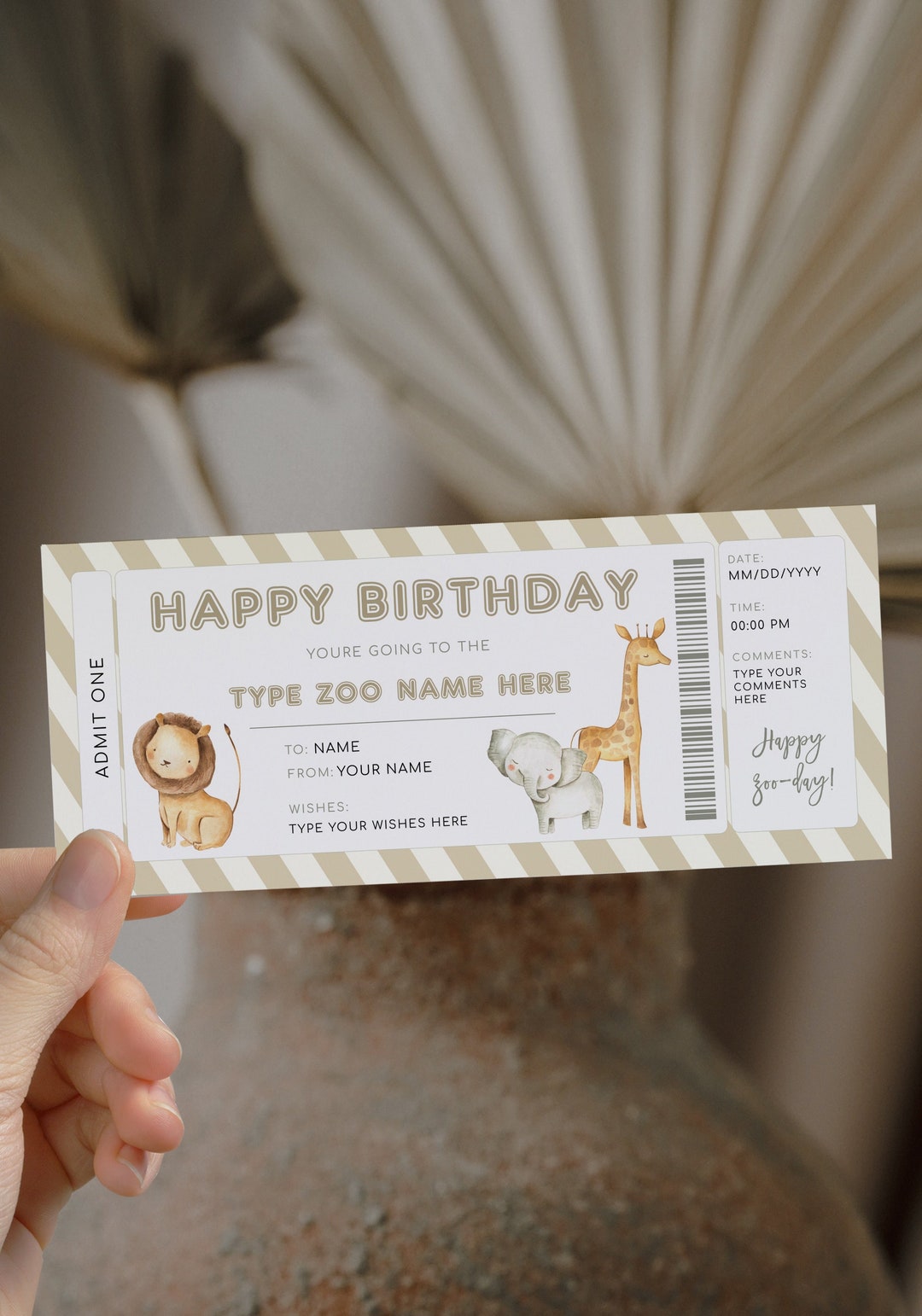 Zoo Printable Ticket, Happy Birthday Zoo Gift Voucher Template DIY ...