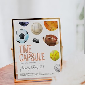 Sports birthday time capsule sign and card printable, all sports balls birthday time capsule sign & card, boy birthday time capsule - C648