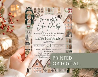 Christmas Spanish Baby Shower Un Pueblo Invite: Winter Holiday Village Invitation Card - C889