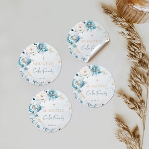 Boy baptism sticker for favors, mi bautizo spanish sticker, gracias tags bautizo, baptism tag in spanish, etiquetas para bautizo - C163