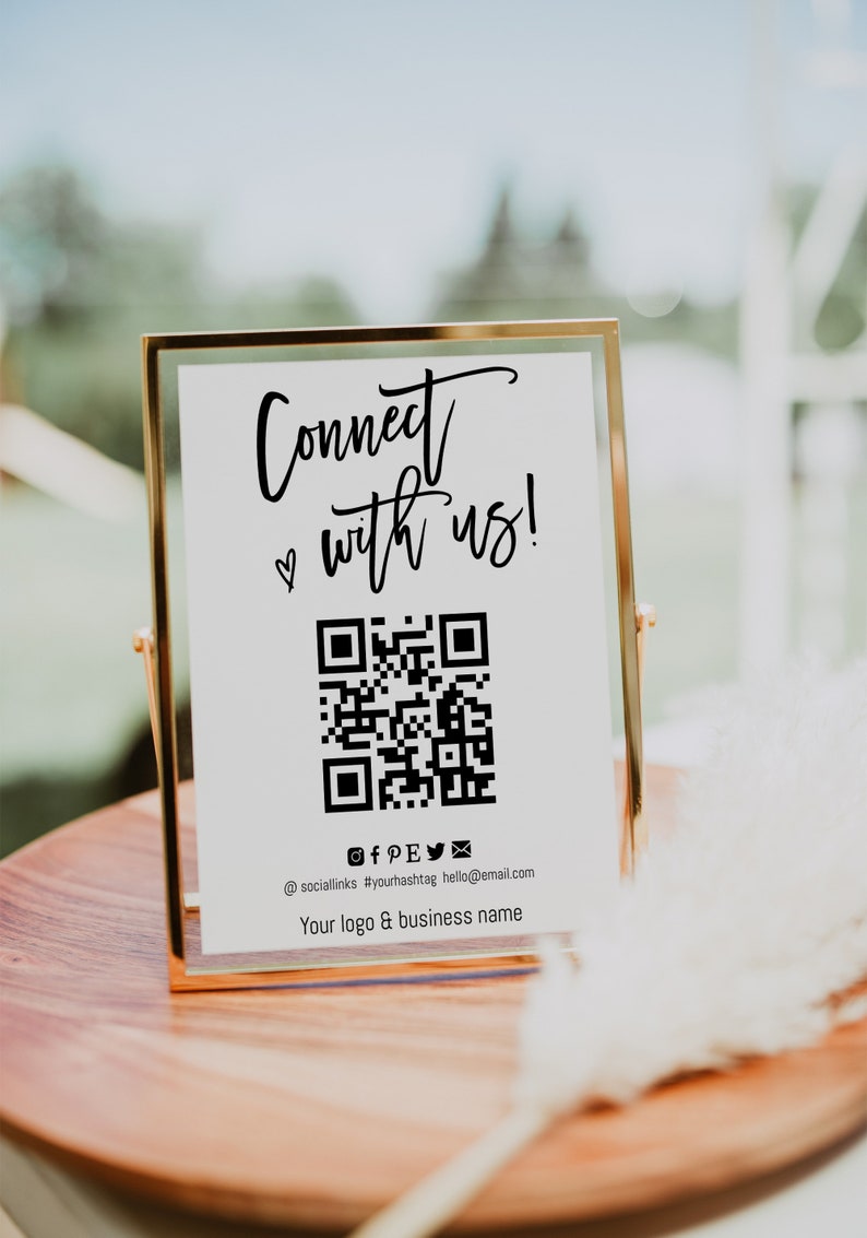 Social Media Sign Template Connect With Us Sign QR Code - Etsy