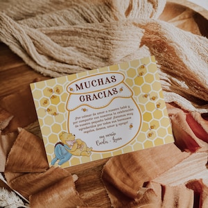 Pooh gender neutral spanish thank you card, winnie gracias thank you card en espanol, honey thank you card in spanish personalizable - C277