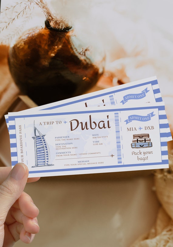 Dubai surprise boarding pass, boarding pass gift voucher, special event trip gift, printable airline ticket travel to dubai surprise trip Il_570xn