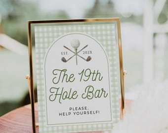 The 19th hole bar birthday custom sign printable, golf theme birthday party custom table sign, masters birthday party custom sign - C718