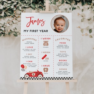 Red race car my first birthday milestone poster, race car 1st birthday photo milestone sign, fast one birthday chalkboard with photo -C271r