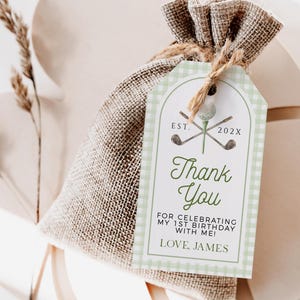 Golf 1st birthday party favor tags printable, sport golf theme boy first birthday thank you tags, masters boy birthday party gift tag - C718