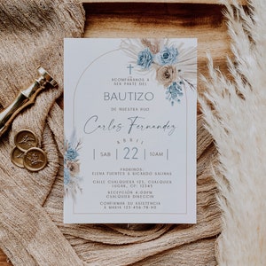 Bohemian boy baptism invitations, bautizo invitations spanish, mi bautizo invitation, invitación bautizo, boho baptism invitation - C322