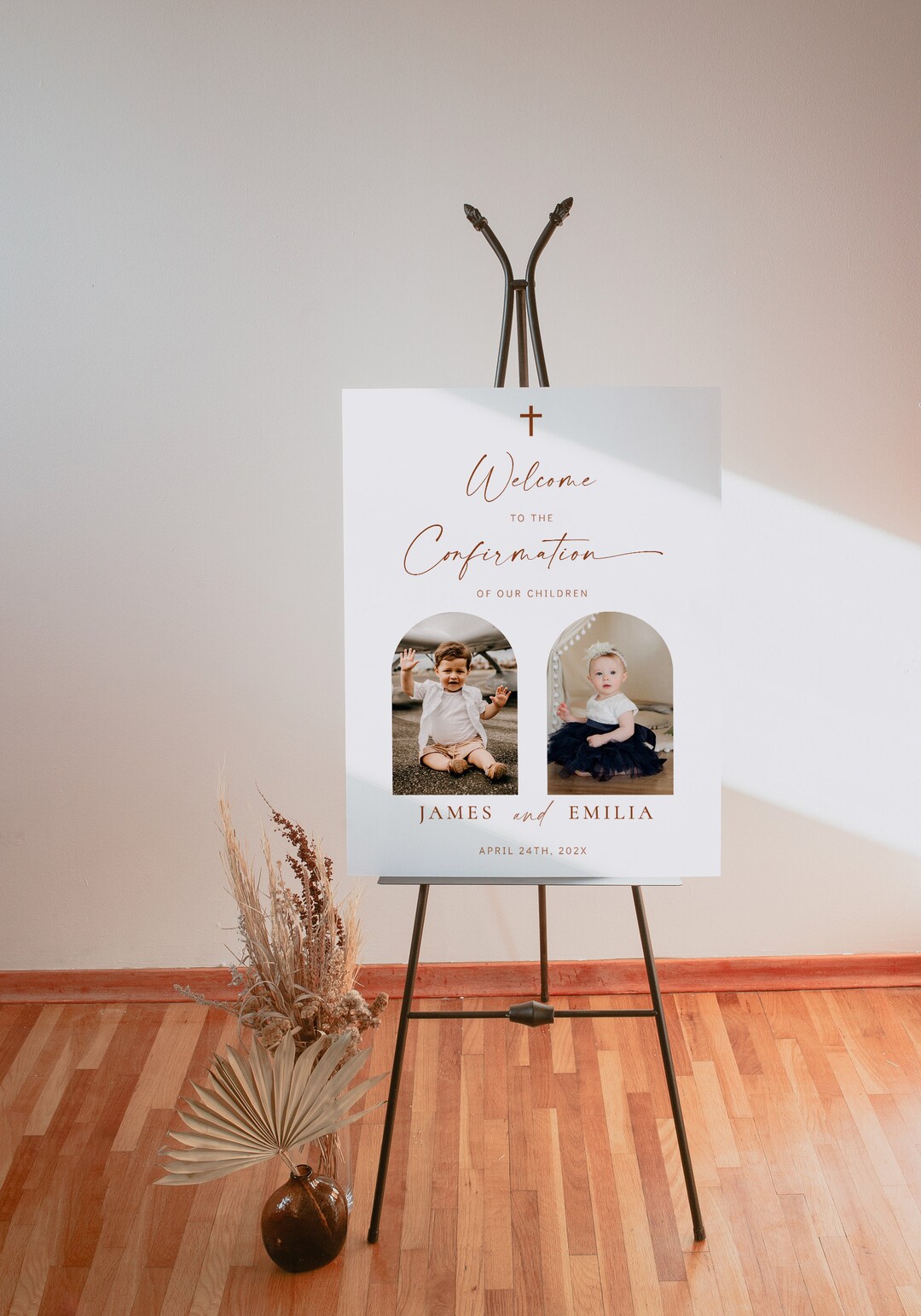 Twin Girl Boy Confirmation Christening Welcome Sign, Boho Baptism ...