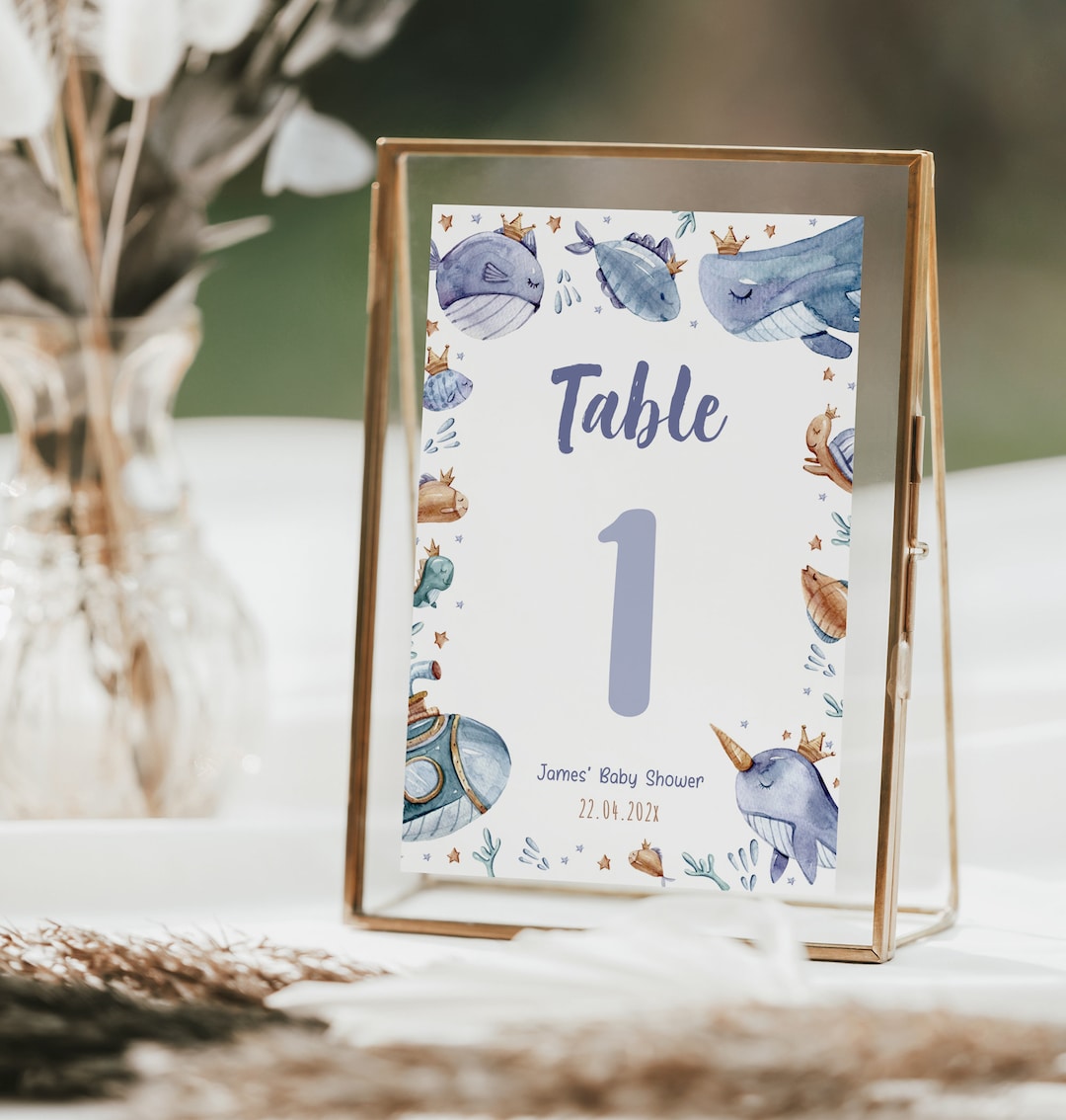 Boy Under the Sea Birthday Table Number Sign, Under the Sea Number Printable, Nautical Table ...