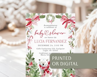 Holiday Invitación Para Baby Shower Oso Polar Printable: Christmas Polar Bear Spanish Invite Card - C909