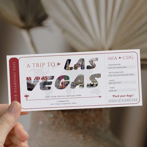 A trip to Las Vegas boarding pass ticket printable, Las Vegas flight gift ticket, surprise trip ticket, special event airline trip ticket