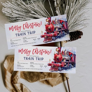 Merry Christmas train ticket, train Christmas event ticket editable, holiday boarding pass train ticket, winter red polar express tickets