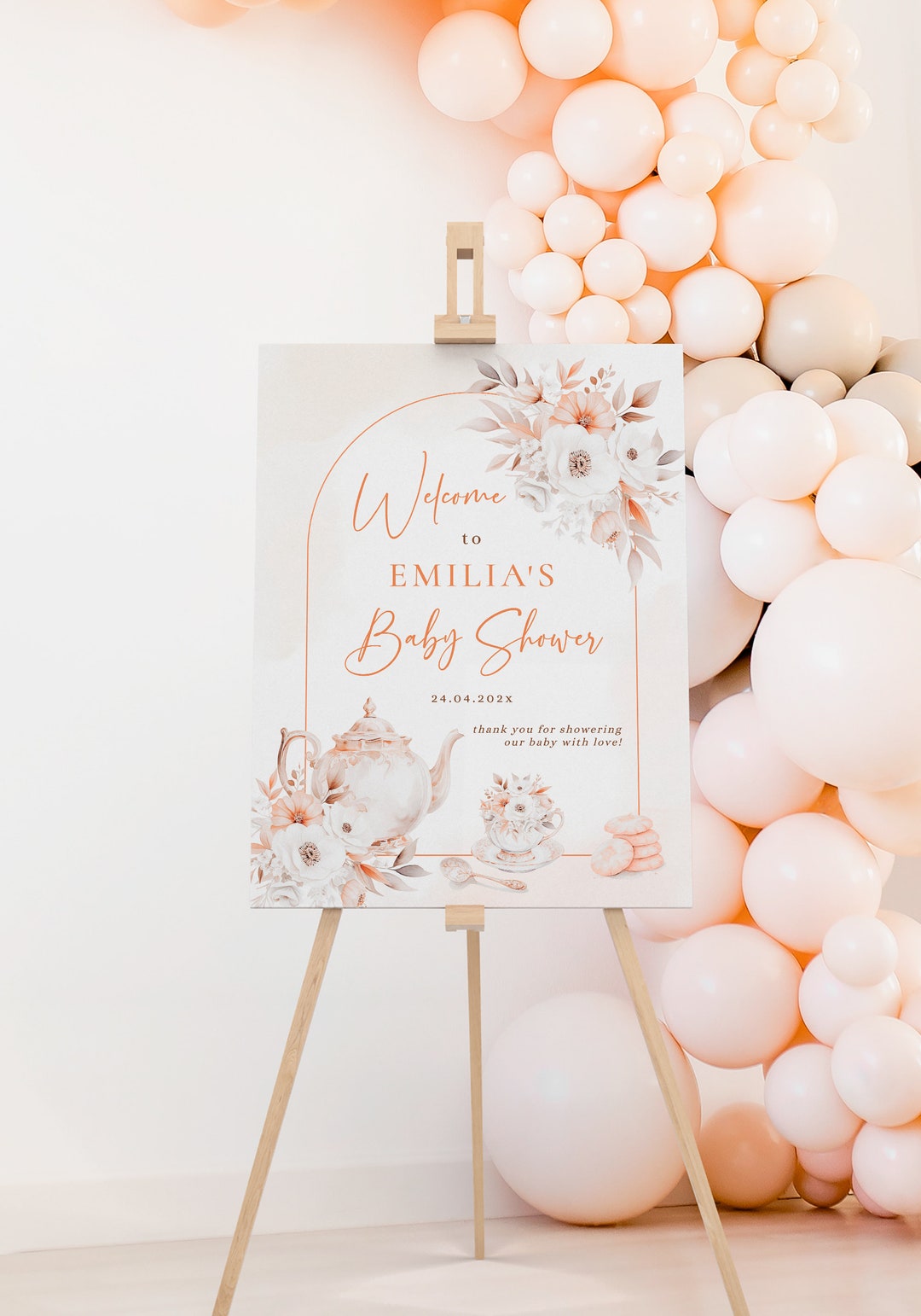 Printable Baby Shower Tea Party Poster, Blush Floral Baby Shower ...