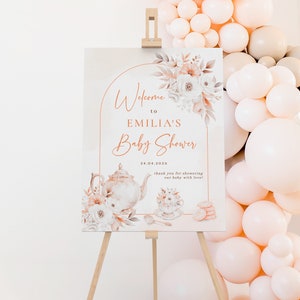 Printable Baby Shower Tea Party Poster, Blush Floral Baby Shower ...