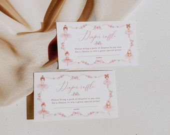 Little ballerina blush pink diaper raffle card printable, floral diaper raffle game cards decor, ballet baby shower diaper raffle card -C509