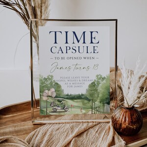 Golf birthday time capsule sign and card printable, sports theme time capsule sign and card, golf cart first birthday time capsule - C646