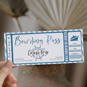 Cruise ticket template boarding pass gift voucher, surprise trip ticket, travel ticket printable, editable cruise ticket gift, cruise card