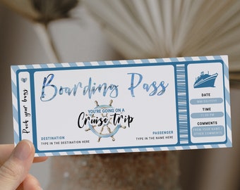 Cruise ticket template boarding pass gift voucher, surprise trip ticket, travel ticket printable, editable cruise ticket gift, cruise card
