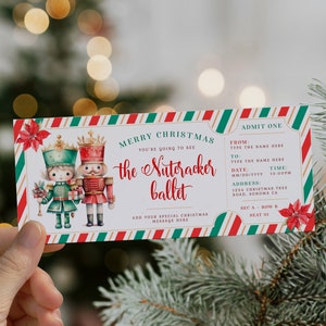 Personalized nutcracker ballet surprise gift ticket template, the nutcracker ballet voucher, christmas decoration ballet gift ticket