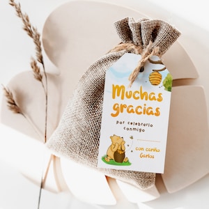 Spanish classic winnie the pooh birthday thank you tag, boy or girl neutral birthday muchas gracias thank you tag in spanish decoration-C276