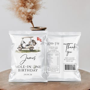 Sport golf first birthday party chip bag label printable, golfing 1st birthday chip bag wrapper, hole-in one birthday chip bag label - C649