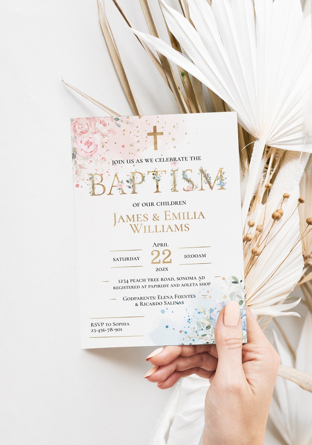 Baptism Invitation Twins Girl and Boy, Sibling Baptism Invitation