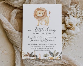 Safari Lion Baby Shower Invitation Printable Our Little King Is On The Way - C781