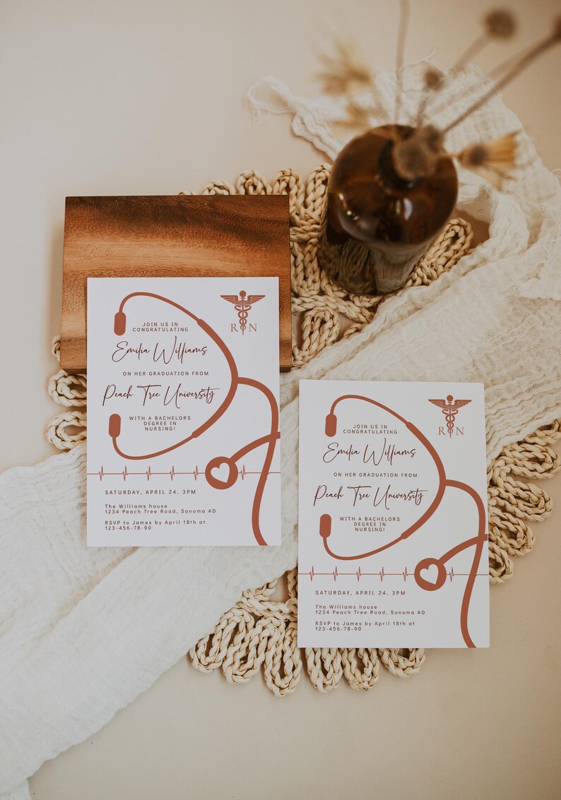 Editable nursing graduation modern invite, RN graduation party invitation card decor, registered nurse graduation announcement invite - C381 Bild 3