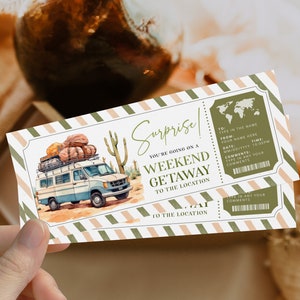 Surprise trip weekend getaway gift certificate printable and greenery decoration, weekend getaway gift coupon, weekend surprise trip reveal